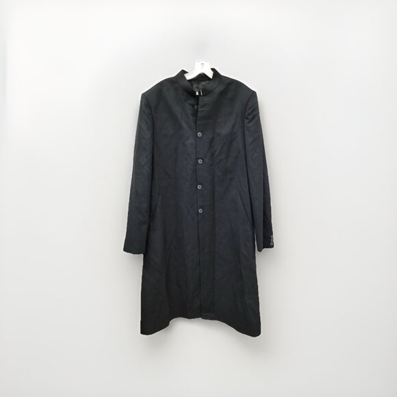 La Mode Vtg Black Mandarin Collar Button Down Gothic Cosplay Jacket w Pockets - Picture 1 of 6